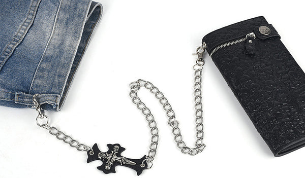 DEEPKEE original nubuck handmade full-grain genuine leather cowhide bag Studded Punk Religious Skull Wallet #579617