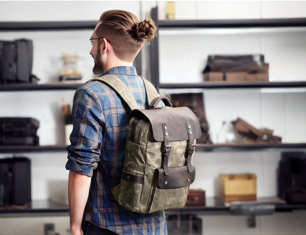 DEEPKEE original nubuck handmade full-grain genuine leather cowhide bag DEEPKEE Bradford Hogsback Travel Backpack #8064K-LA