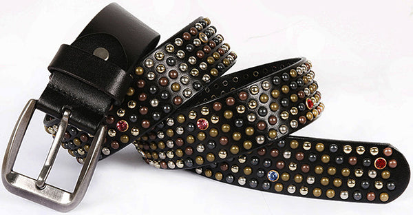 DEEPKEE original nubuck handmade full-grain genuine leather cowhide bag Small mushroom shaped glass nail rivet strip belt #211227