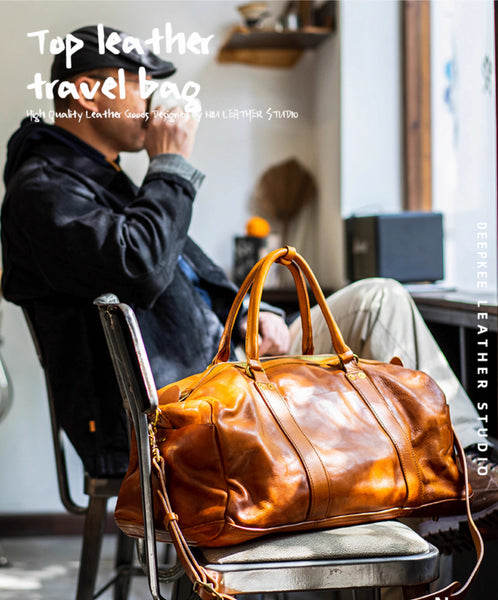 DEEPKEE original nubuck handmade full-grain genuine leather cowhide bag Weekender Bag LB6759