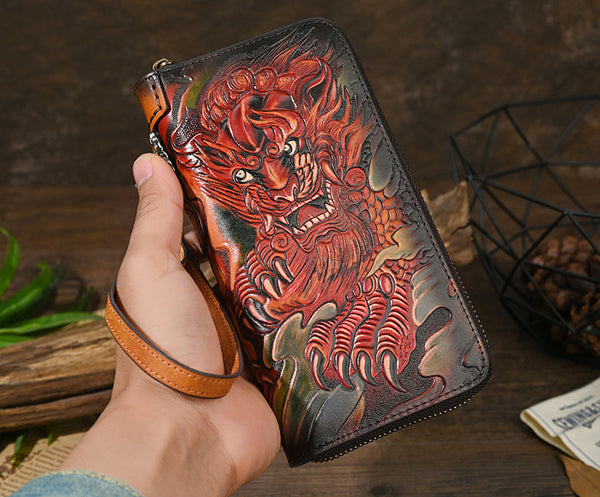 DEEPKEE original nubuck handmade full-grain genuine leather cowhide bag Deepkee Leather Carving Craft Wallet #YD-104