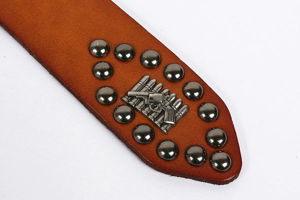 DEEPKEE original nubuck handmade full-grain genuine leather cowhide bag Hand-decorated Punk Knight Bullet Belt #21322