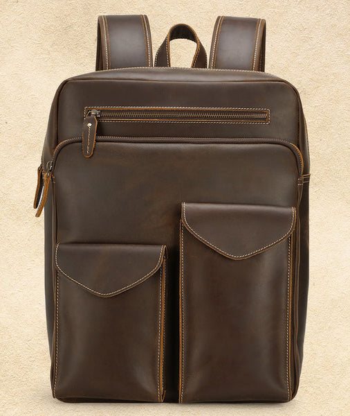 DEEPKEE original nubuck handmade full-grain genuine leather cowhide bag DEEPKEE Handcrafted Leather Commuter Cowhide Backpack #P3594BSD