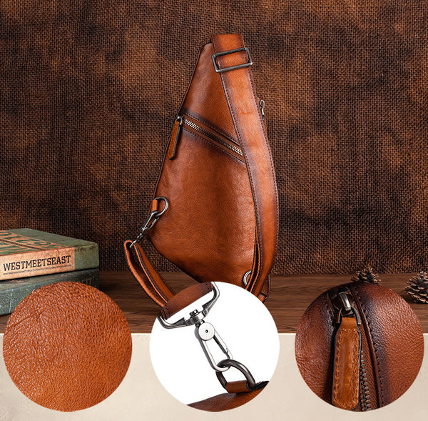 DEEPKEE original nubuck handmade full-grain genuine leather cowhide bag Leather Streamline Sling Bag #12045