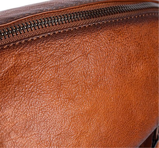 DEEPKEE original nubuck handmade full-grain genuine leather cowhide bag Leather Streamline Sling Bag #12045