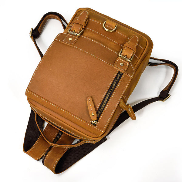 DEEPKEE original nubuck handmade full-grain genuine leather cowhide bag Alfred Leather Satchel Backpack No.1038