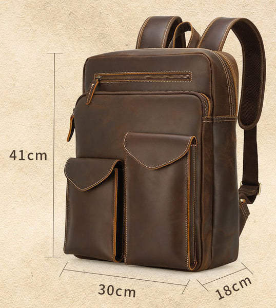 DEEPKEE original nubuck handmade full-grain genuine leather cowhide bag DEEPKEE Handcrafted Leather Commuter Cowhide Backpack #P3594BSD