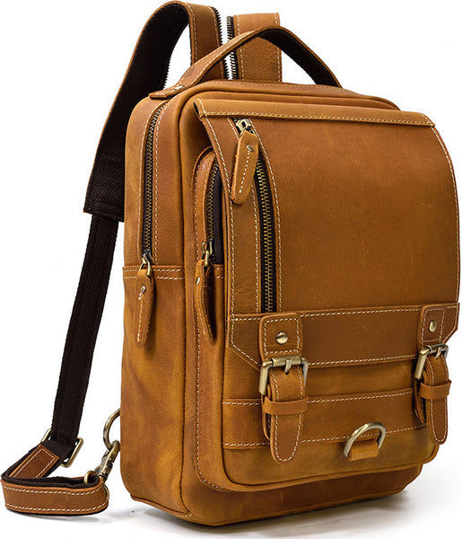 DEEPKEE original nubuck handmade full-grain genuine leather cowhide bag Alfred Leather Satchel Backpack No.1038