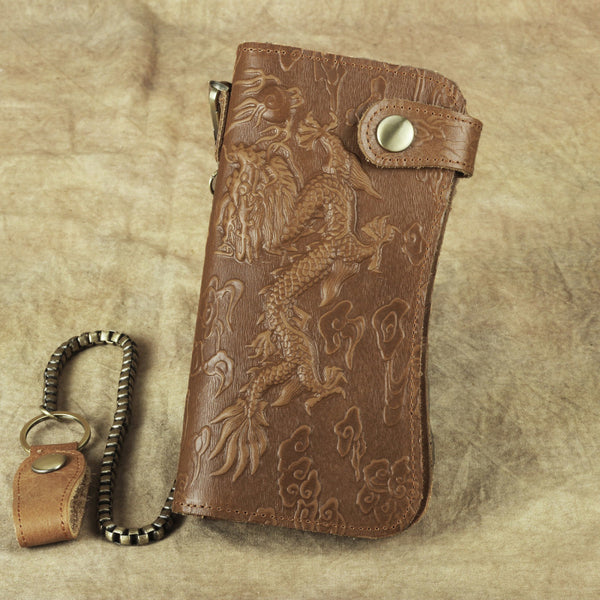 DEEPKEE original nubuck handmade full-grain genuine leather cowhide bag Deepkee Genuine Leather Bifold Wallet Organizer Checkbook Iron Chain #LD052