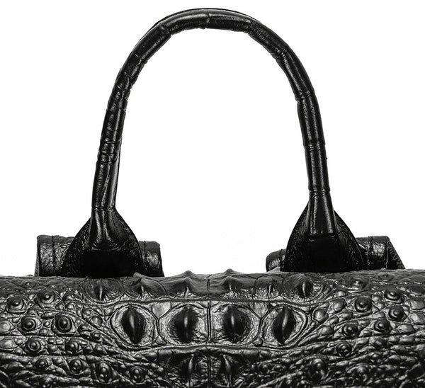 DEEPKEE original nubuck handmade full-grain genuine leather cowhide bag Black Crocodile Pattern Leather Men's 14 inches Travel College Backpack For Men #6070