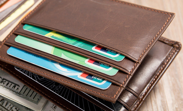 DEEPKEE original nubuck handmade full-grain genuine leather cowhide bag BIFOLD COMPACT WALLET NO.8064