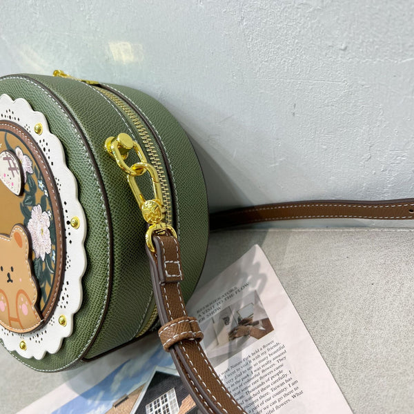 DEEPKEE original nubuck handmade full-grain genuine leather cowhide bag DEEPKEE HANDMADE LEATHER Miss Gail Luxury OOTD Round Crossbody Bag #G1144