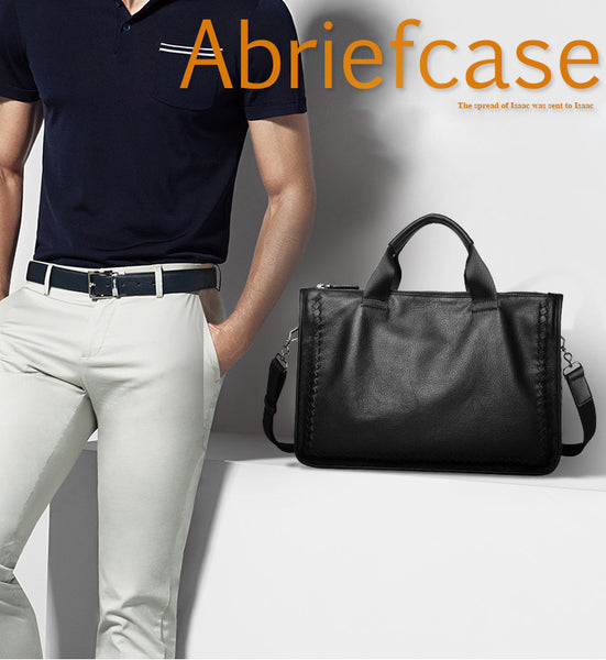 DEEPKEE original nubuck handmade full-grain genuine leather cowhide bag With Braided Edges, Leather Briefcase #SE9203_5