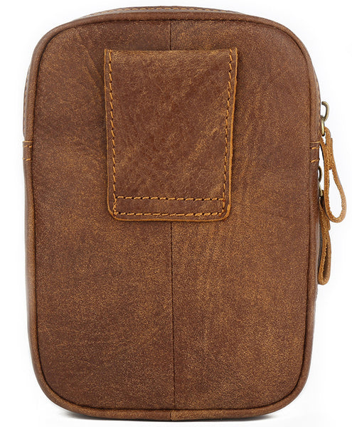 DEEPKEE original nubuck handmade full-grain genuine leather cowhide bag Leather Cowhide Frosted Brown Wear Belt Riding Site Work Waist Bag #6370