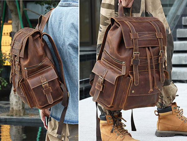 DEEPKEE original nubuck handmade full-grain genuine leather cowhide bag The Drawstring Backpack #6584