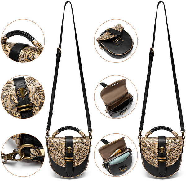 DEEPKEE original nubuck handmade full-grain genuine leather cowhide bag Deepkee Niche Designs Cowhide Shoulder Messenger Embossed Bag #ZPBG188BK