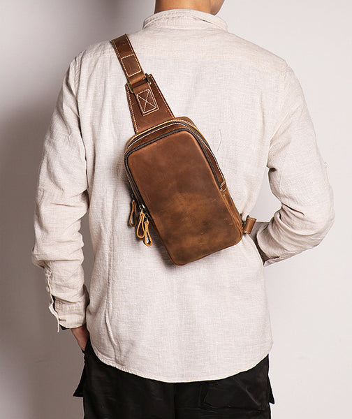 DEEPKEE original nubuck handmade full-grain genuine leather cowhide bag Leather Sling Crossbody Bag No.1078