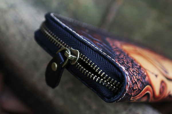 DEEPKEE original nubuck handmade full-grain genuine leather cowhide bag Deepkee Cowhide Carved Japanese Wallet #23790