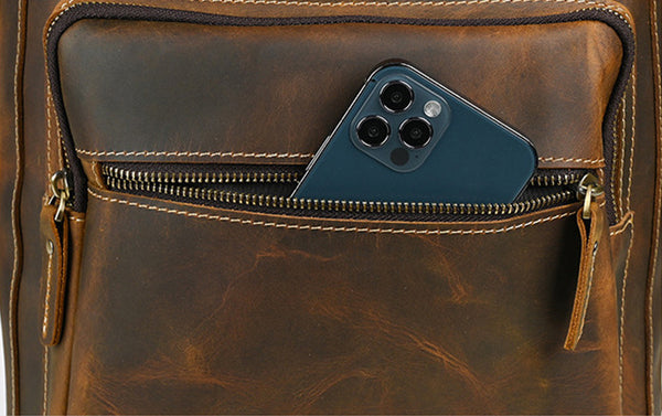 DEEPKEE original nubuck handmade full-grain genuine leather cowhide bag Leather Satchel Backpack #1430