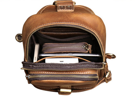 DEEPKEE original nubuck handmade full-grain genuine leather cowhide bag Advanced Sling bag No.30177