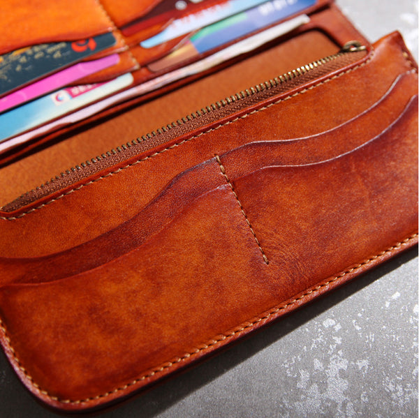 DEEPKEE original nubuck handmade full-grain genuine leather cowhide bag DEEPKEE Multi-pockets Tanned Leather Notecase Card Slots #BR5091