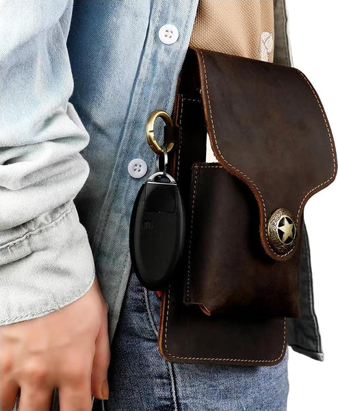 DEEPKEE original nubuck handmade full-grain genuine leather cowhide bag Waist Pack Outdoor Sports Tactical Leather Waist Pack side Cigarette Bag #6107