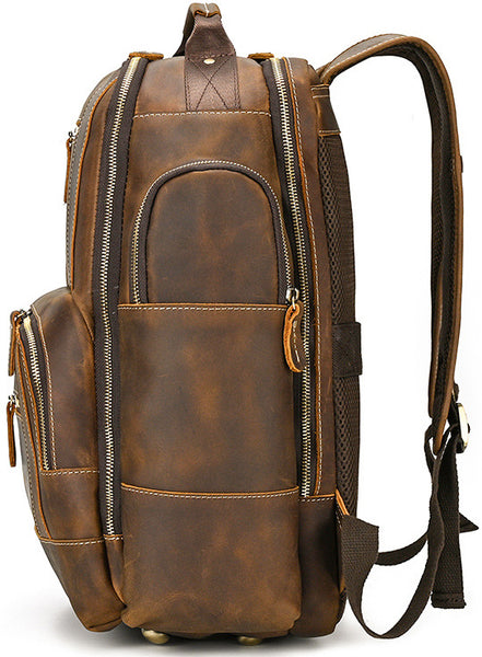 DEEPKEE original nubuck handmade full-grain genuine leather cowhide bag Dwight 18'' Cowhide Laptop Rucksack Backpack No9517