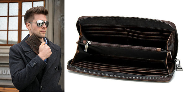 DEEPKEE original nubuck handmade full-grain genuine leather cowhide bag DEEPKEE LEATHER | Crocodile Embossed Leather Wallet NO.1232