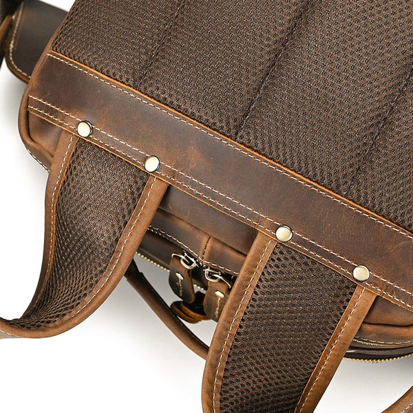 DEEPKEE original nubuck handmade full-grain genuine leather cowhide bag Dwight 18'' Cowhide Laptop Rucksack Backpack No9517