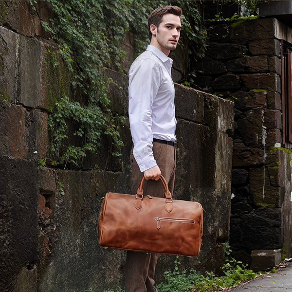 DEEPKEE original nubuck handmade full-grain genuine leather cowhide bag DEEPKEE LEATHER | Kenneth Genuine Leather Cross Duffel Bag No.30020