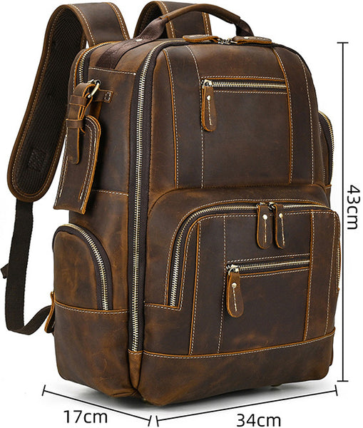 DEEPKEE original nubuck handmade full-grain genuine leather cowhide bag Dwight 18'' Cowhide Laptop Rucksack Backpack No9517