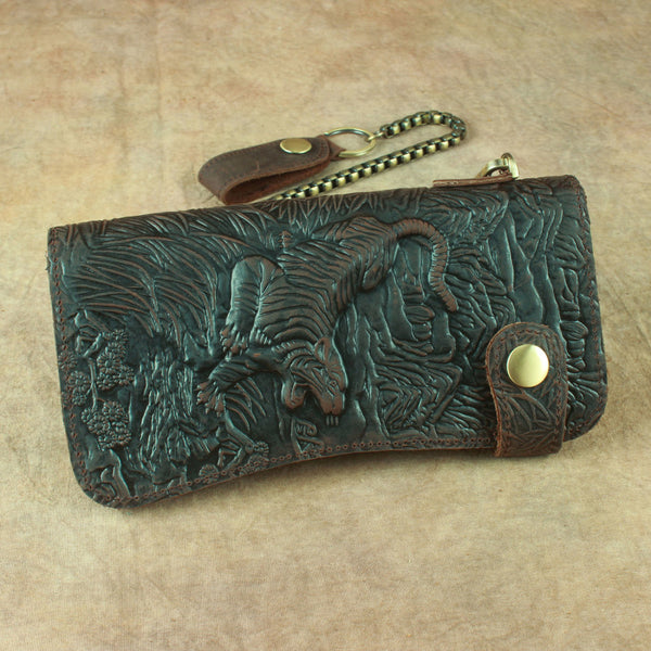 DEEPKEE original nubuck handmade full-grain genuine leather cowhide bag Deepkee Genuine Leather Bifold Wallet Organizer Checkbook Iron Chain #LD052