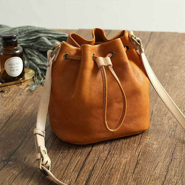DEEPKEE original nubuck handmade full-grain genuine leather cowhide bag Deepkee leather bucket tassel bag 21030