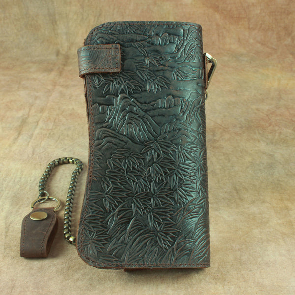 DEEPKEE original nubuck handmade full-grain genuine leather cowhide bag Deepkee Genuine Leather Bifold Wallet Organizer Checkbook Iron Chain #LD052