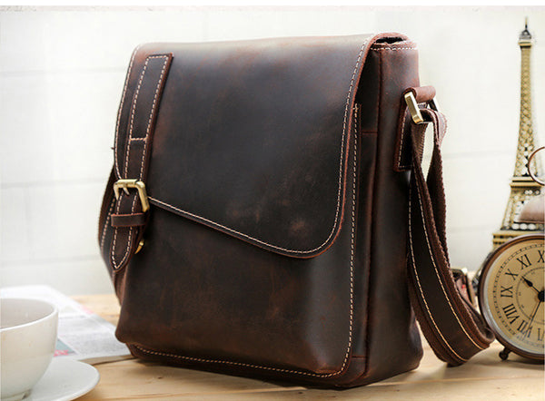 DEEPKEE original nubuck handmade full-grain genuine leather cowhide bag DEEPKEE Leather Side Bag 10 inches Messenger Bag P2112FS