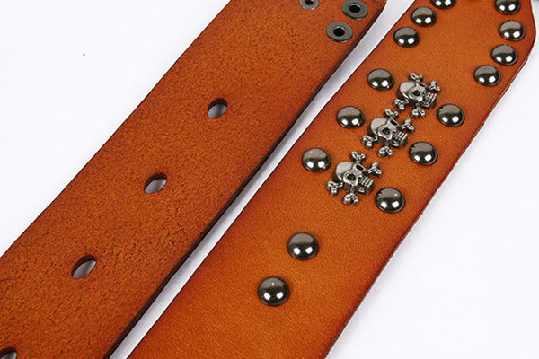 DEEPKEE original nubuck handmade full-grain genuine leather cowhide bag Hand-decorated Punk Knight Bullet Belt #21322