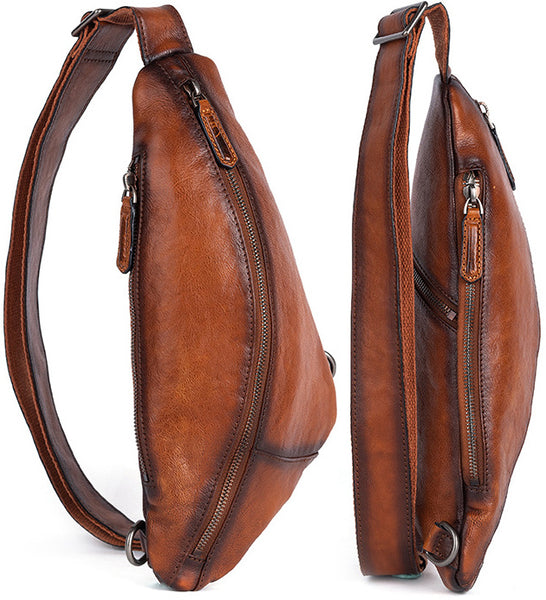 DEEPKEE original nubuck handmade full-grain genuine leather cowhide bag Leather Streamline Sling Bag #12045