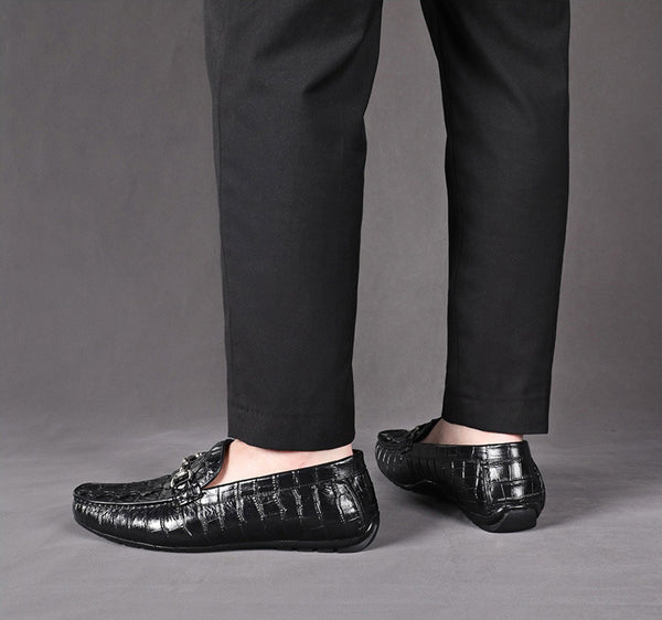 DEEPKEE original nubuck handmade full-grain genuine leather cowhide bag Handmade Crocodile Gommino Mens 6007-1