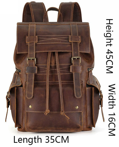 DEEPKEE original nubuck handmade full-grain genuine leather cowhide bag The Drawstring Backpack #6584