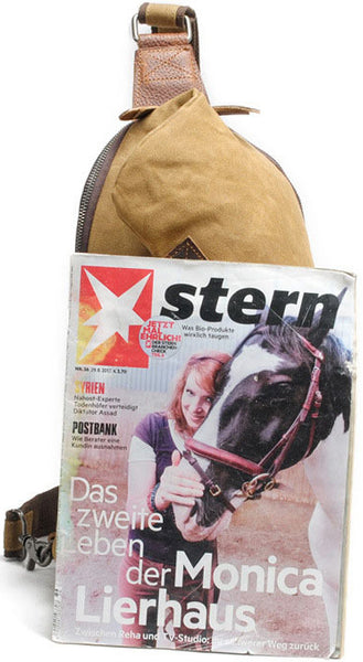 DEEPKEE original nubuck handmade full-grain genuine leather cowhide bag Batik Fabric canvas&Cowhide Dumpling-shape sling bag #82040K