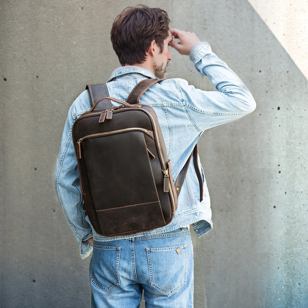 DEEPKEE original nubuck handmade full-grain genuine leather cowhide bag Bartholomew Cowhide Backpack No5008