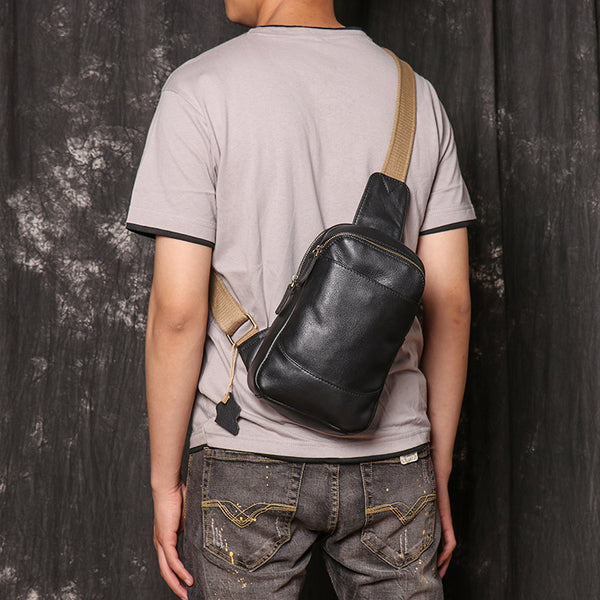 DEEPKEE original nubuck handmade full-grain genuine leather cowhide bag Bud Leather Casual Sling Bag with Canvas Strap No.3396