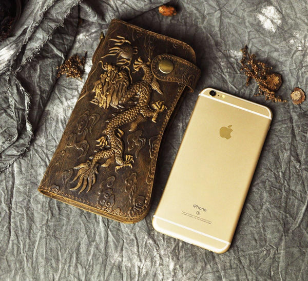 DEEPKEE original nubuck handmade full-grain genuine leather cowhide bag Deepkee Genuine Leather Bifold Wallet Organizer Checkbook Iron Chain #LD052