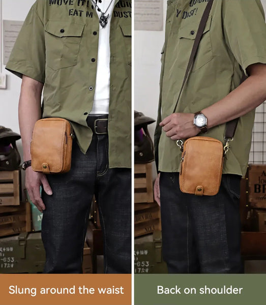 DEEPKEE original nubuck handmade full-grain genuine leather cowhide bag 2 in 1 Shoulder Bag,Genuine Leather Crossbody Waist Belt Bag No.8133