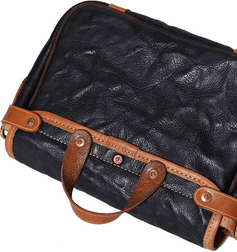 DEEPKEE original nubuck handmade full-grain genuine leather cowhide bag Literary Style Pleated, Vintage Messenger Bag No.190670
