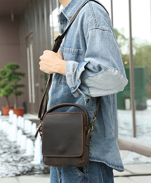 DEEPKEE original nubuck handmade full-grain genuine leather cowhide bag Best Leather Vertical Handbag Side Bag Messenger Bag #6567