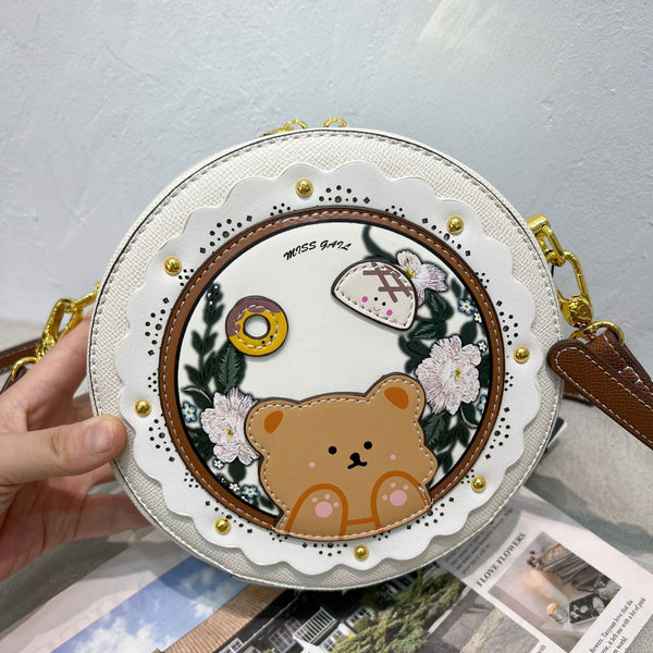 DEEPKEE original nubuck handmade full-grain genuine leather cowhide bag DEEPKEE HANDMADE LEATHER Miss Gail Luxury OOTD Round Crossbody Bag #G1144