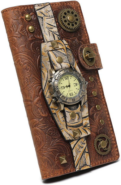 DEEPKEE original nubuck handmade full-grain genuine leather cowhide bag Deepkee Steampunk Women's Long Wallet #ZPBG191BN