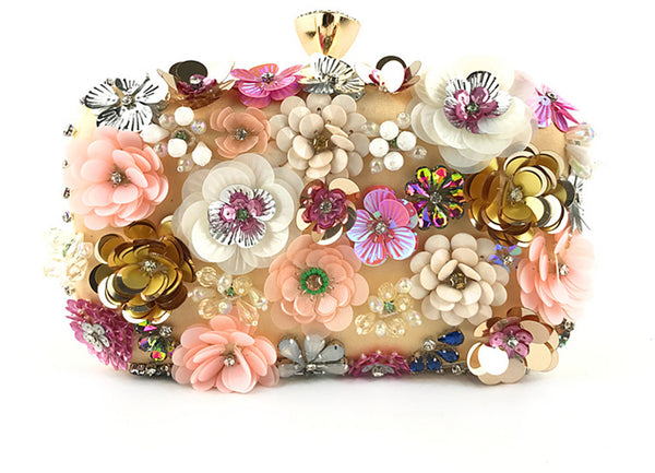 DEEPKEE original nubuck handmade full-grain genuine leather cowhide bag The Handmade Flower Beaded Clutch Bag #OC3815