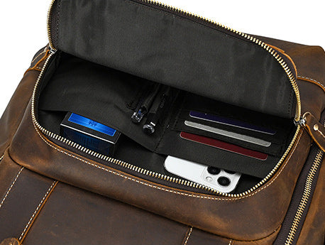 DEEPKEE original nubuck handmade full-grain genuine leather cowhide bag Dwight 18'' Cowhide Laptop Rucksack Backpack No9517